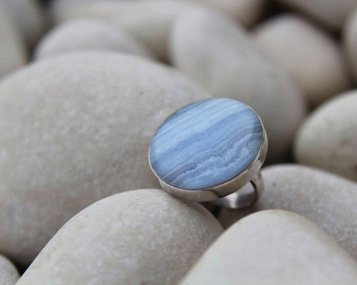 Blue Lace Agate Ring, Round | Size 8