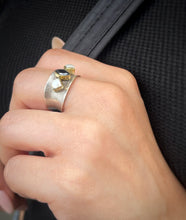 Black Spinel, Pearl Ring | Sterling Silver, 14kt Gold | Size 6 1/2
