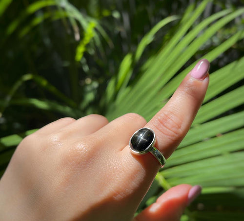 Black Star Diopside Gemstone Ring